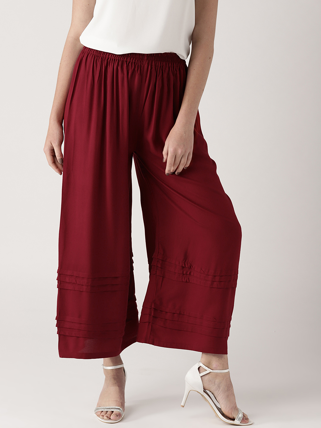 Libas Women Maroon Solid Wide Leg Palazzos Price in India