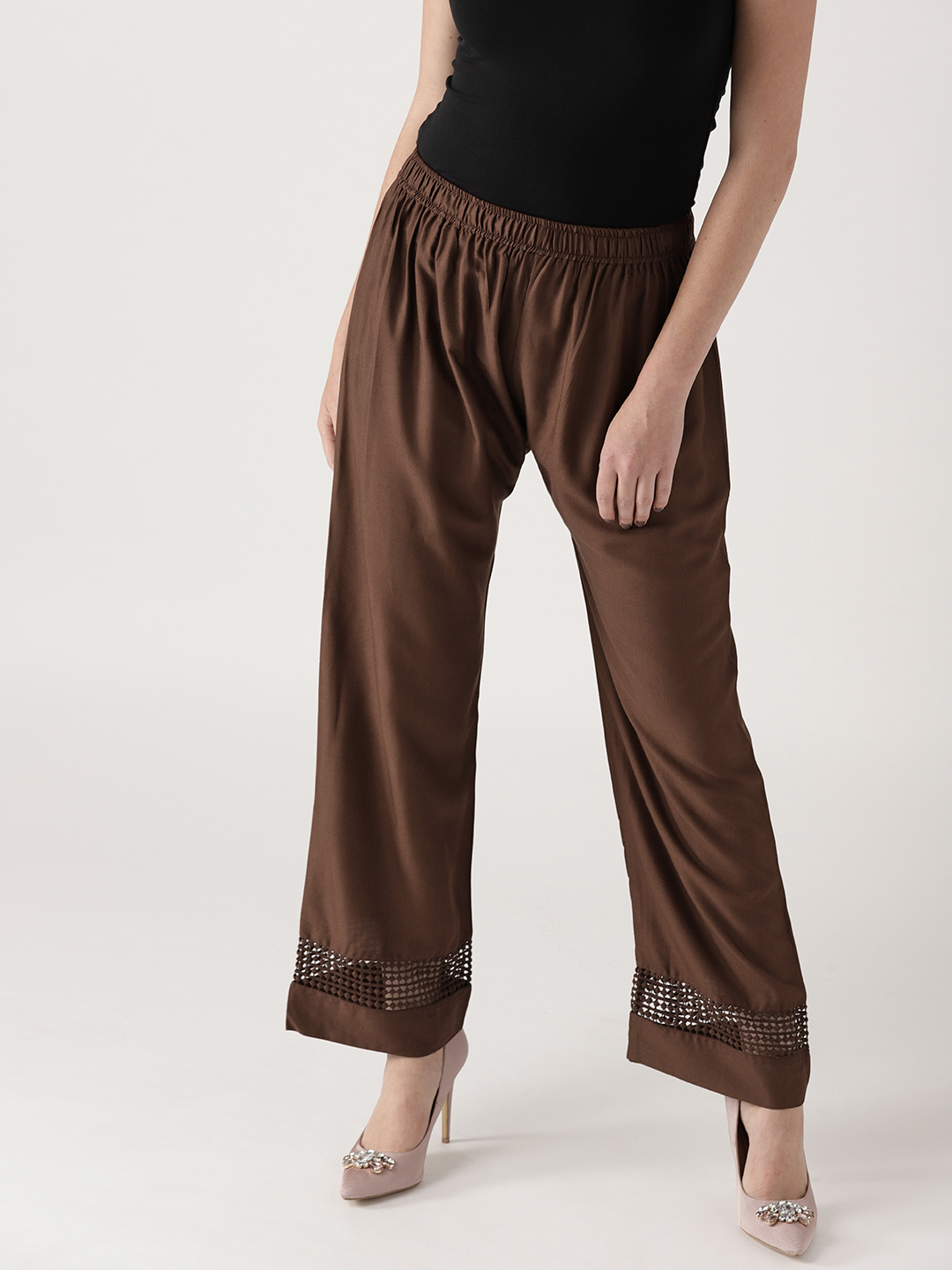 Libas Women Brown Straight Solid Palazzos Price in India