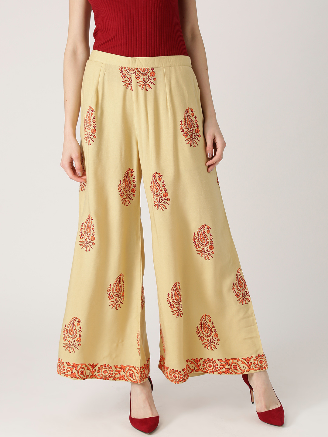 Libas Women Beige Printed Flared Palazzos Price in India