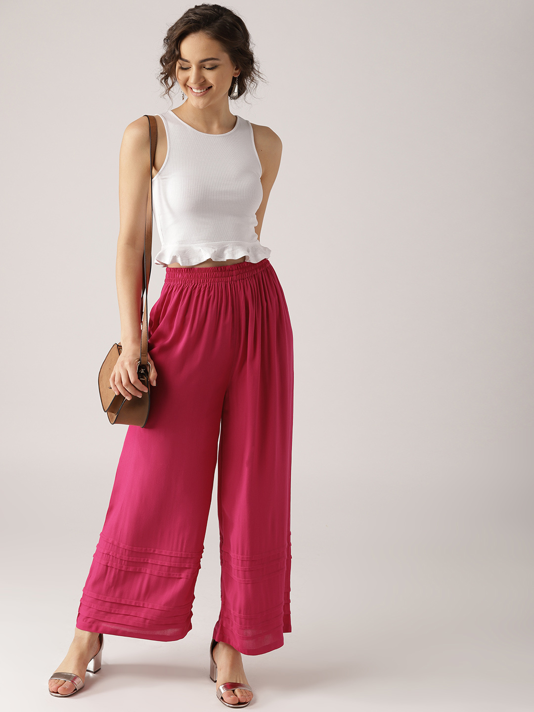 Libas Women Pink Solid Wide Leg Palazzos Price in India