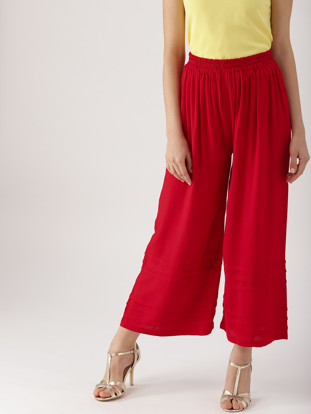 Libas Women Red Solid Wide Leg Palazzos Price in India