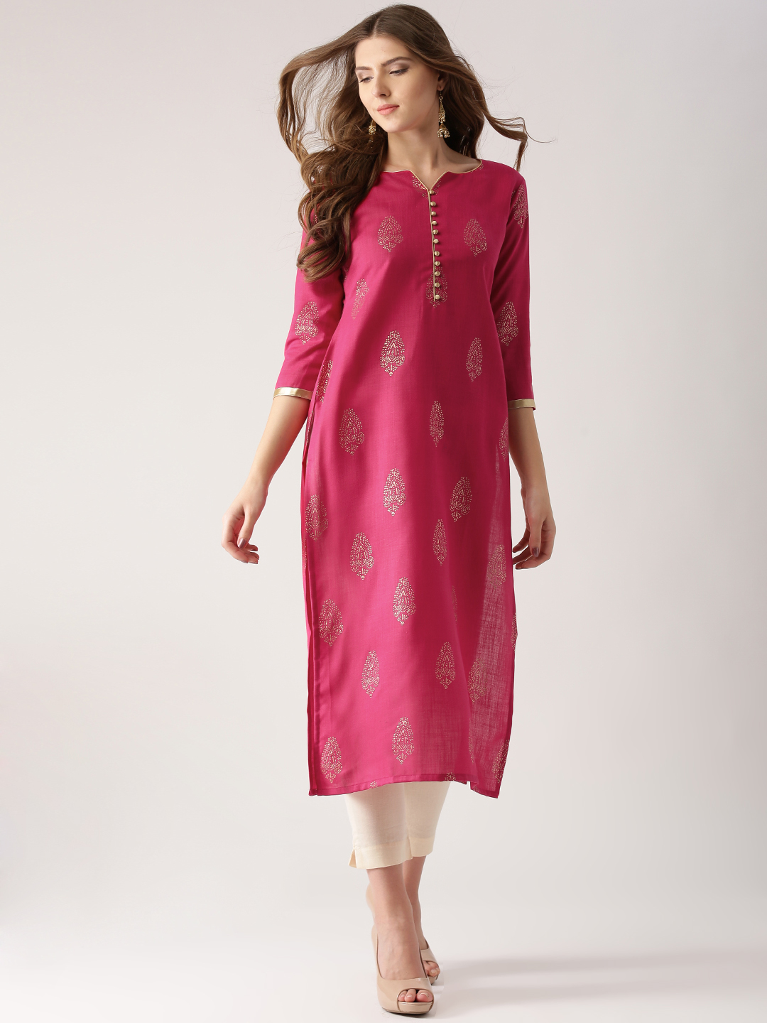 Libas Women Pink Printed Straight Kurta Price in India