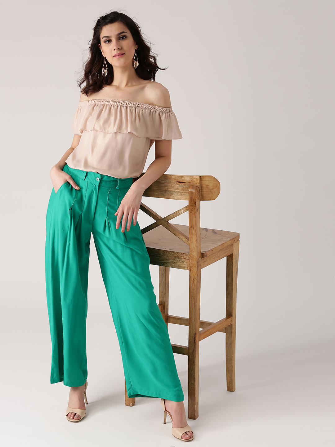 Libas Women Green Straight Solid Palazzos Price in India