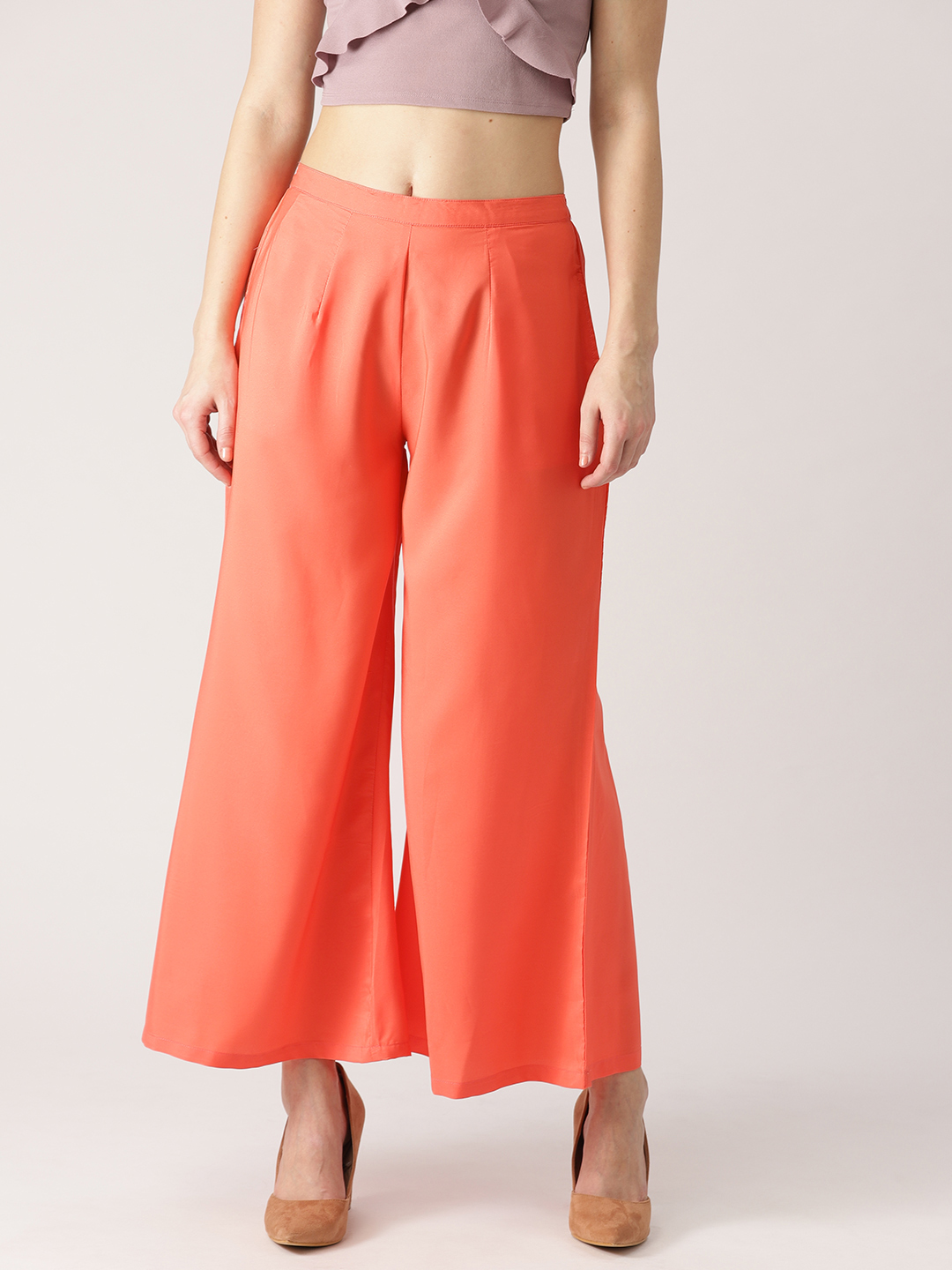 Libas Women Orange Wide Leg Solid Palazzos Price in India