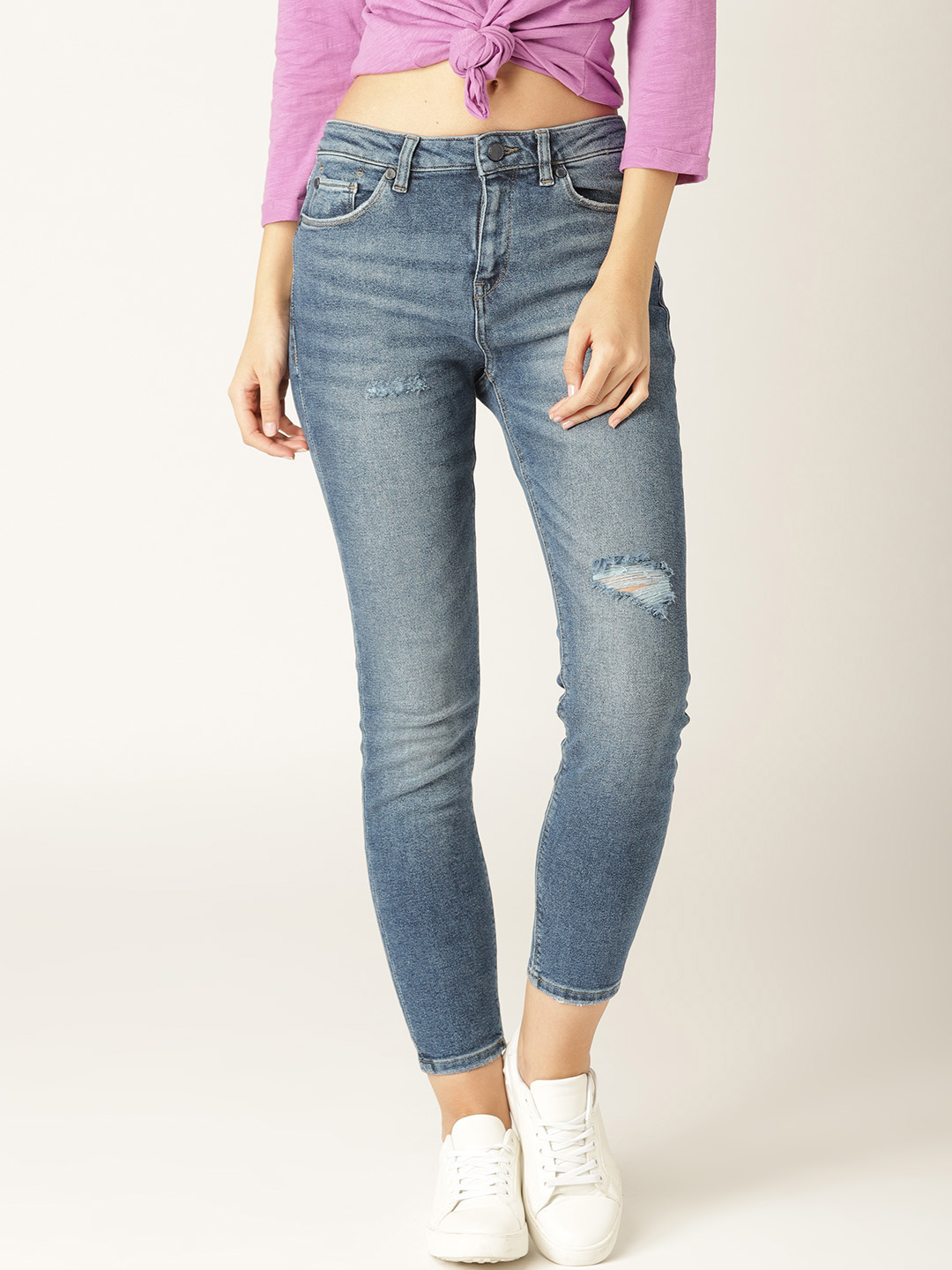 ESPRIT Women Blue Regular Fit Mid-Rise Low Distress Stretchable Jeans Price in India