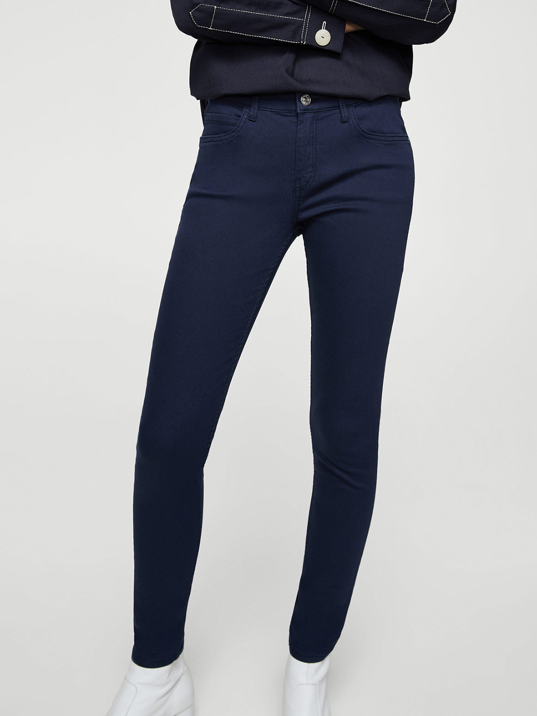 MANGO Women Navy Blue Mid-Rise Clean Look Stretchable Jeans Price in India