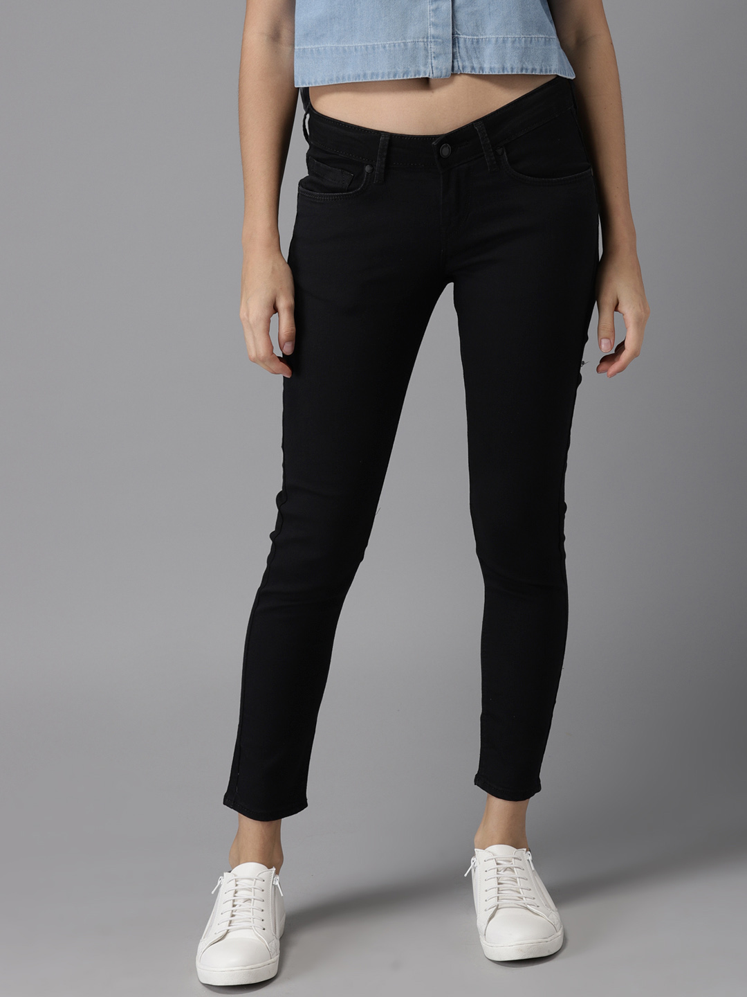 HERE&NOW Women Black Skinny Fit Mid-Rise Ankle Length Clean Look Stretchable Jeans Price in India