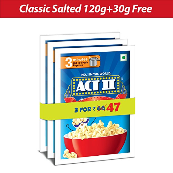 Act II Popcorn IPC Classic Salted Combo Pack, 60g (Pack of 3) Price in India