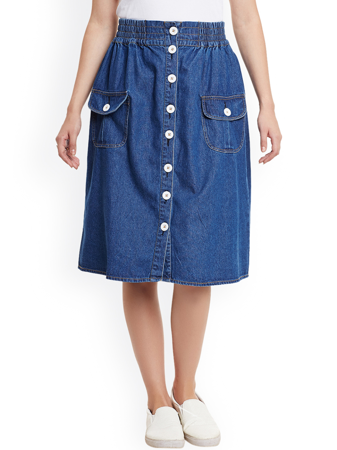 Nun Blue Denim A-Line Midi Skirt Price in India