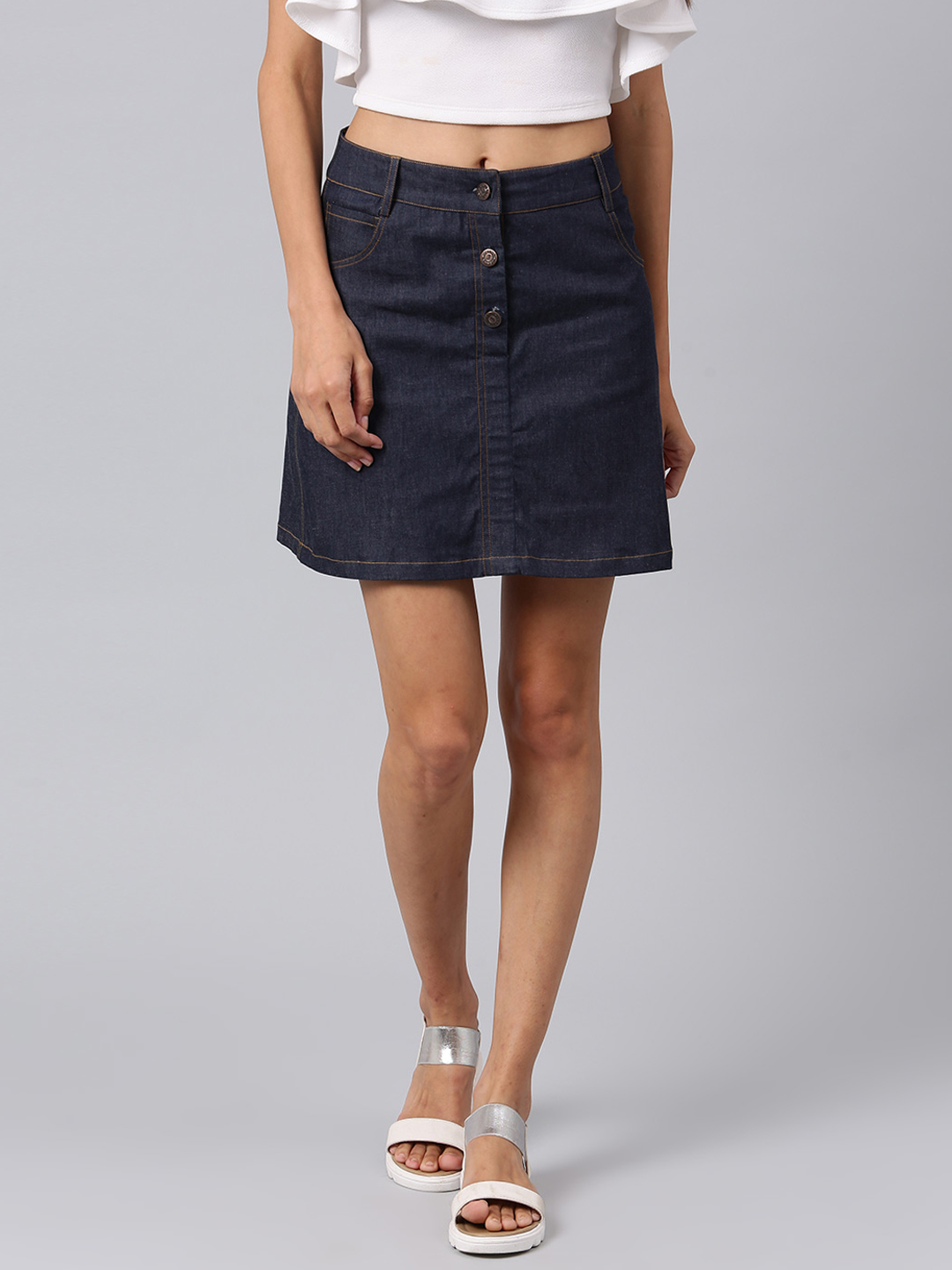 Athena Women Blue Solid Denim Mini Skirt Price in India