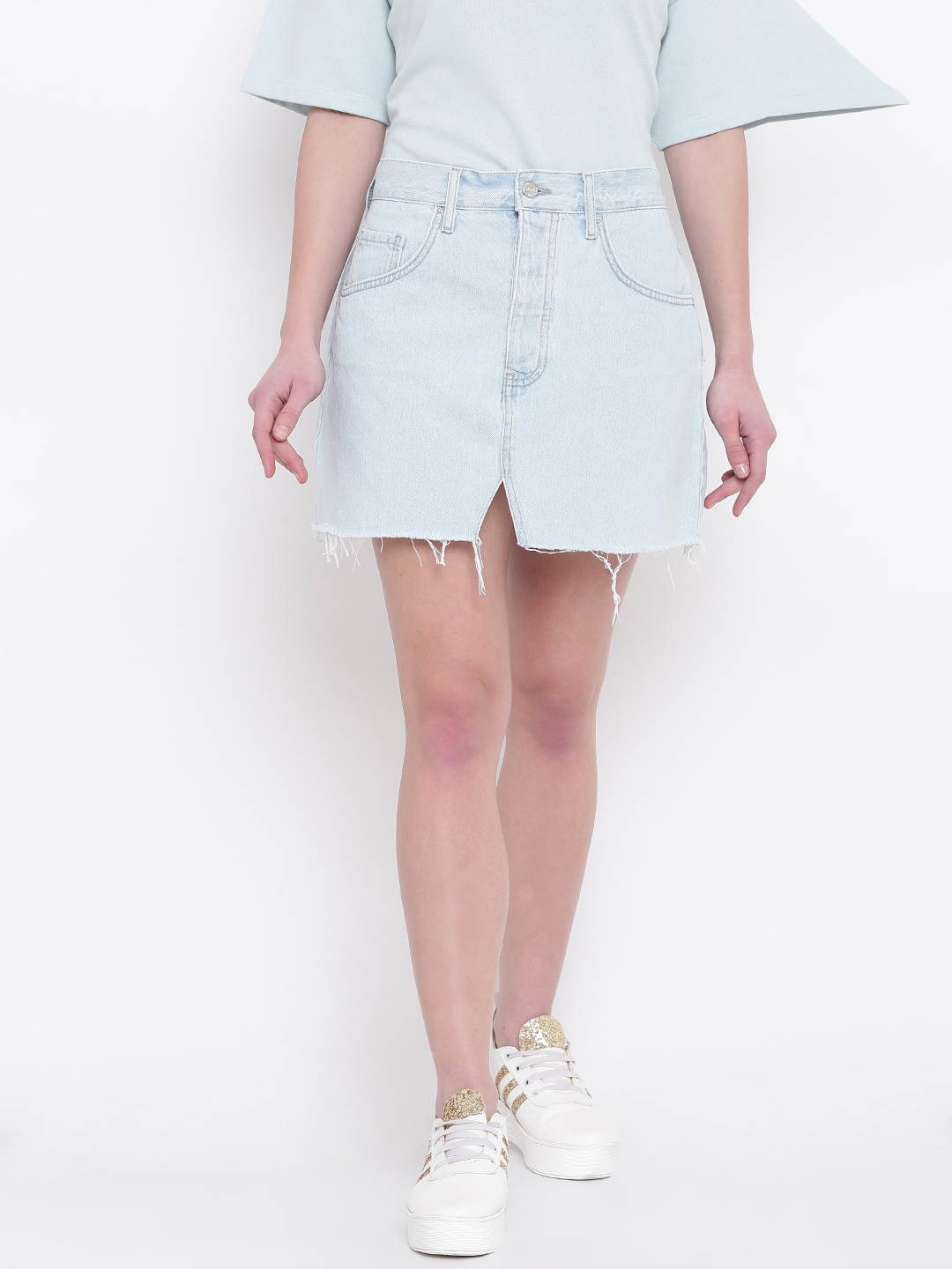 FOREVER 21 Light Blue Denim Mini A-Line Skirt Price in India