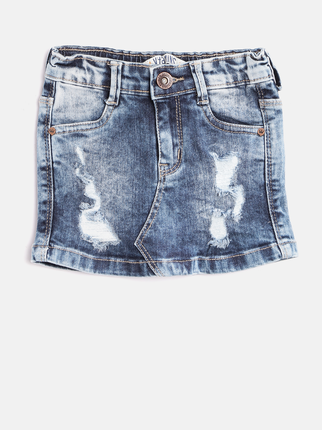 VITAMINS Girls Blue Washed Distressed Denim Skirt Price in India