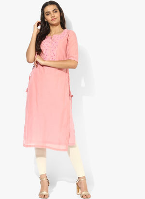 Pink Embellished Kurta Price in India