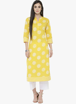 Yellow Printed Kurta Price in India