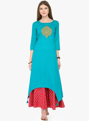 Turquoise Embroidered Kurta Price in India