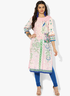 Peach Printed Kurta Price in India