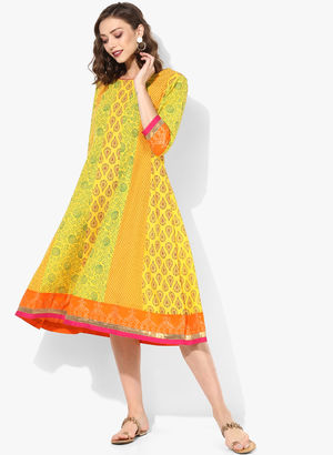 Round Neck 3/4Th Sleeves Anarkali Price in India