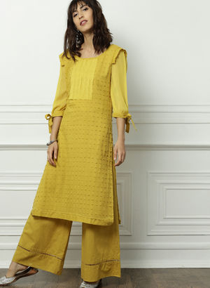 Mustard Woven Design Kurta Price in India