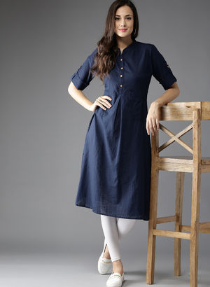 Navy Blue Solid Kurta Price in India