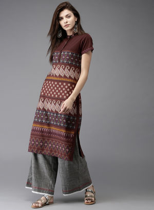 Maroon Printed Kurta Price in India