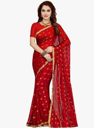 Red Embroidered Saree Price in India