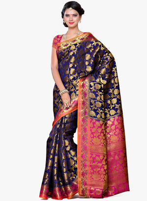 Navy Blue Printed Saree Price in India