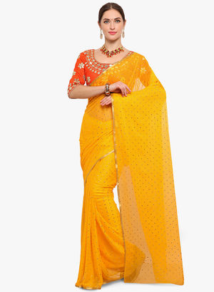 Yellow Embellished Saree Price in India