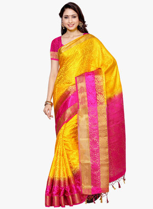 Yellow Embellished Saree Price in India