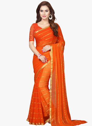 Orange Striped Saree Price in India