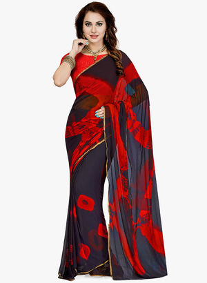 Navy Blue Printed Saree Price in India