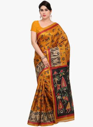 Mustard Yellow Printed Saree Price in India