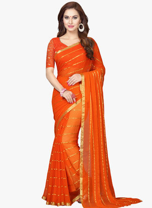 Orange Embellished Saree Price in India