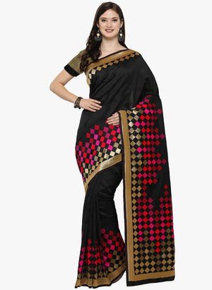Black Chanderi Cotton Woven Saree Price in India