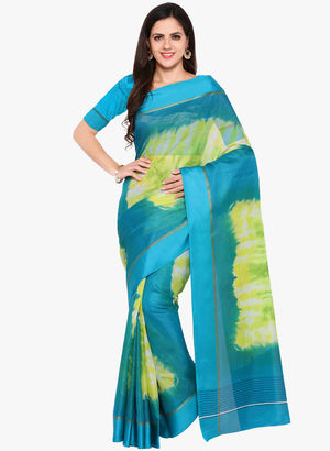 Aqua Blue Printed Saree Price in India