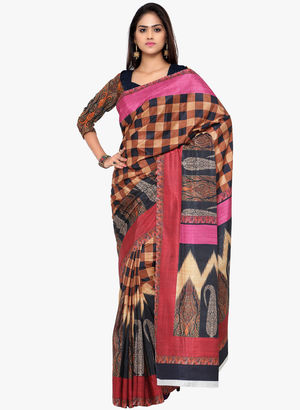 Multicoloured Abstract Print Crepe Saree Price in India