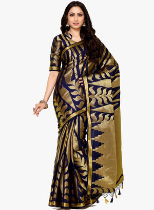 Navy Blue Embellished Saree Price in India