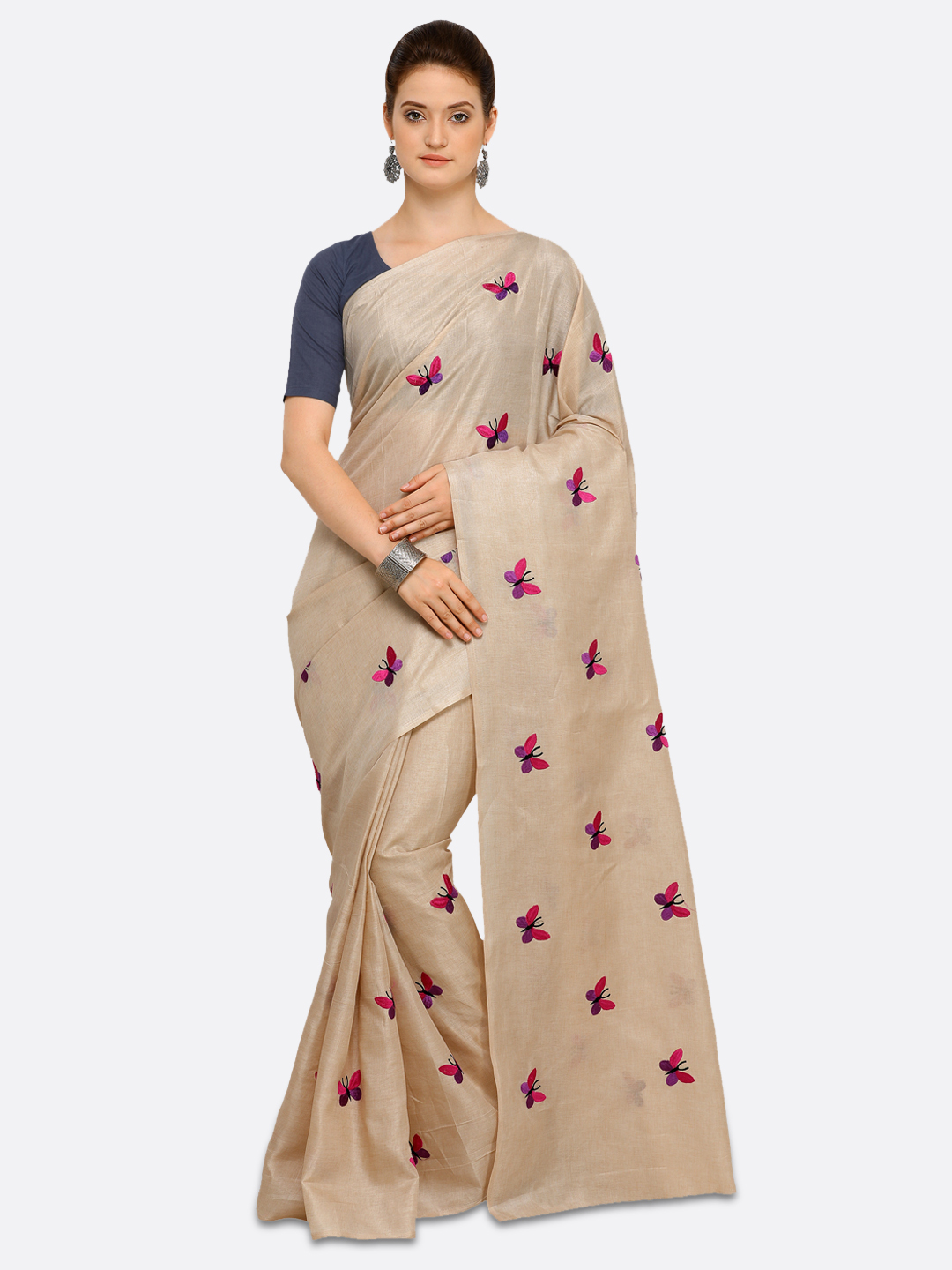 Saree mall Beige Silk Blend Embroidered Bhagalpuri Saree Price in India