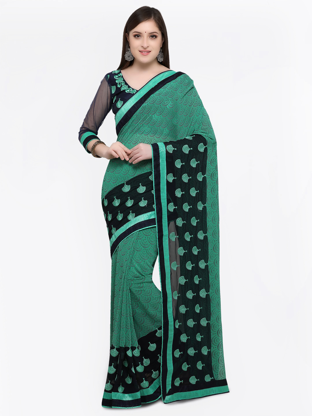 Online Fayda Green Printed Pure Georgette Saree Price in India