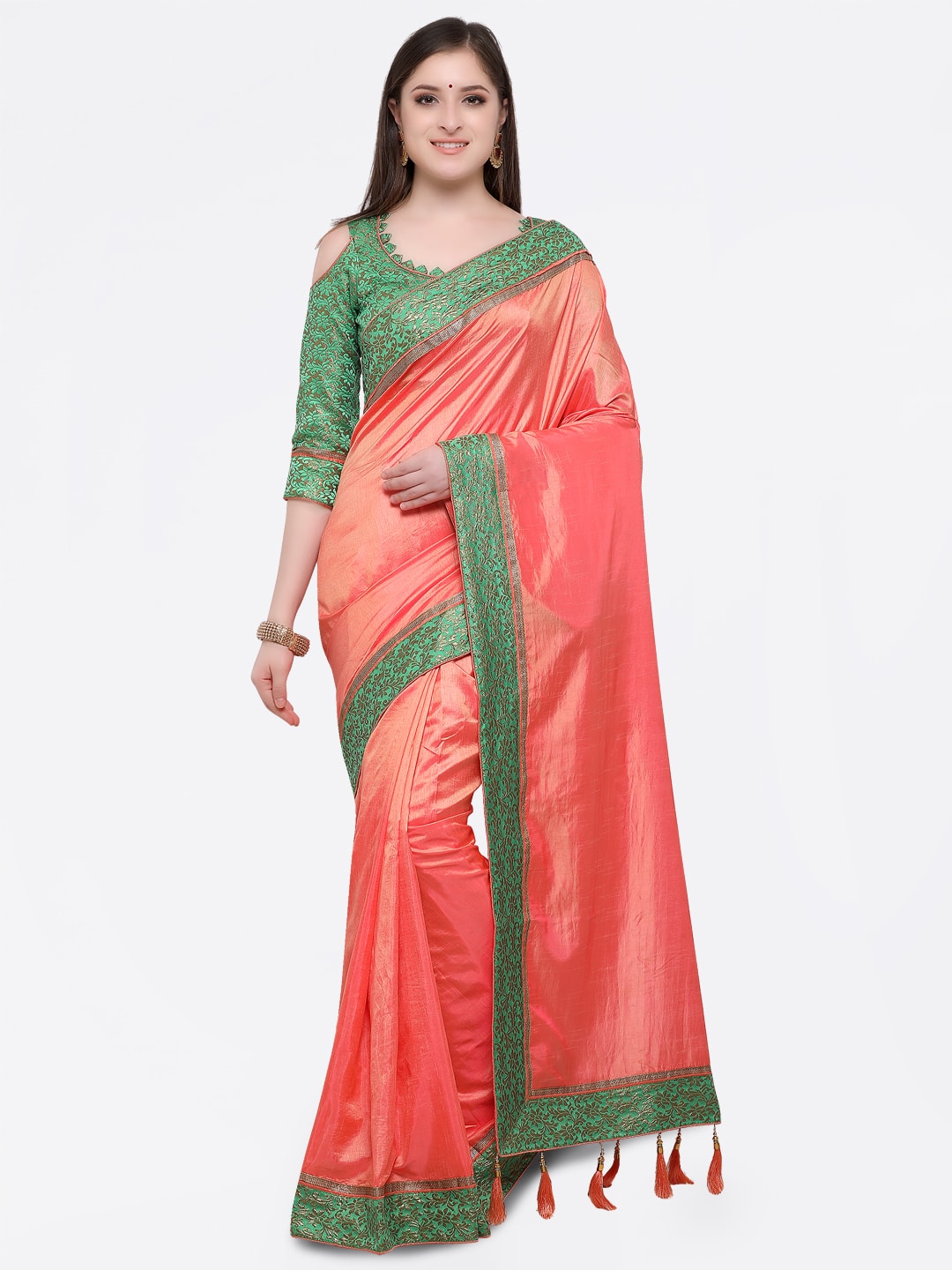 Online Fayda Peach-Coloured Solid Art Silk Saree Price in India