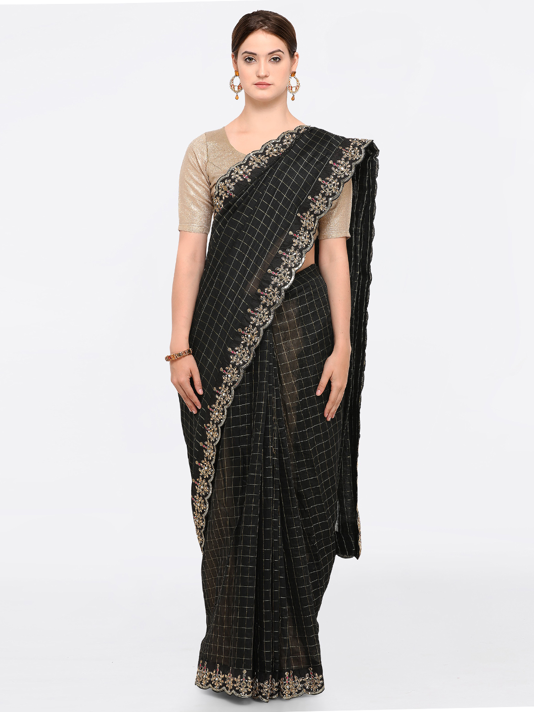 Sugathari Black Art Silk Embroidered Chanderi Saree Price in India