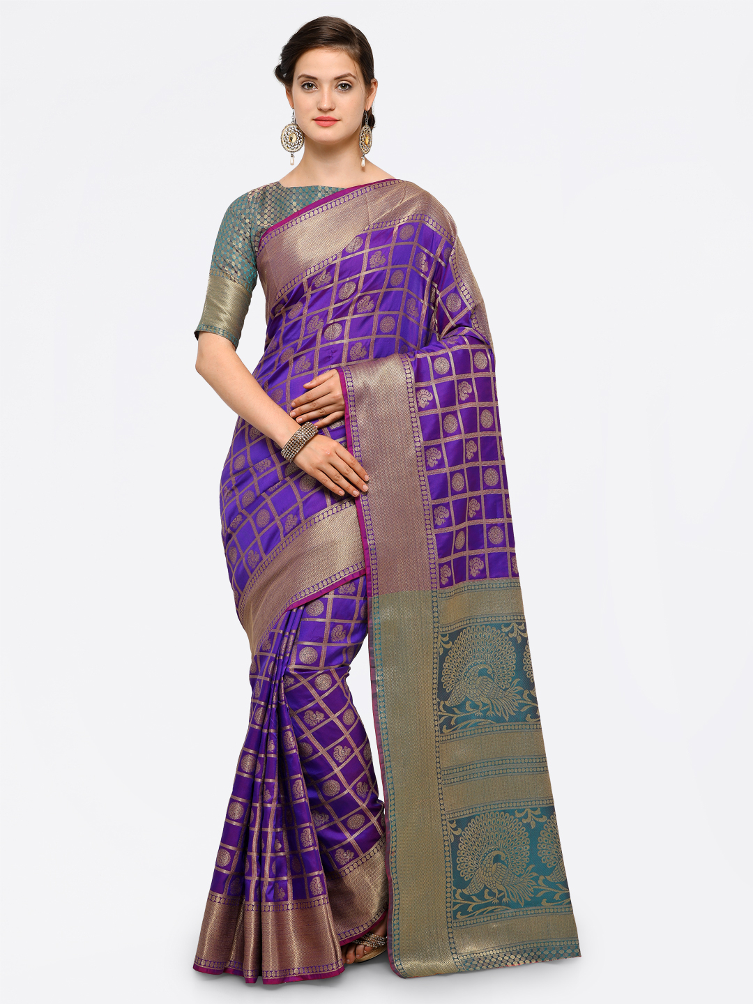 Saree mall Purple & Gold-Toned Silk Blend Embellished Kanjeevaram Saree Price in India