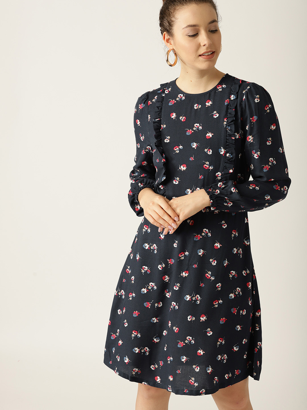 ESPRIT Women Navy Blue Printed A-Line Dress Price in India