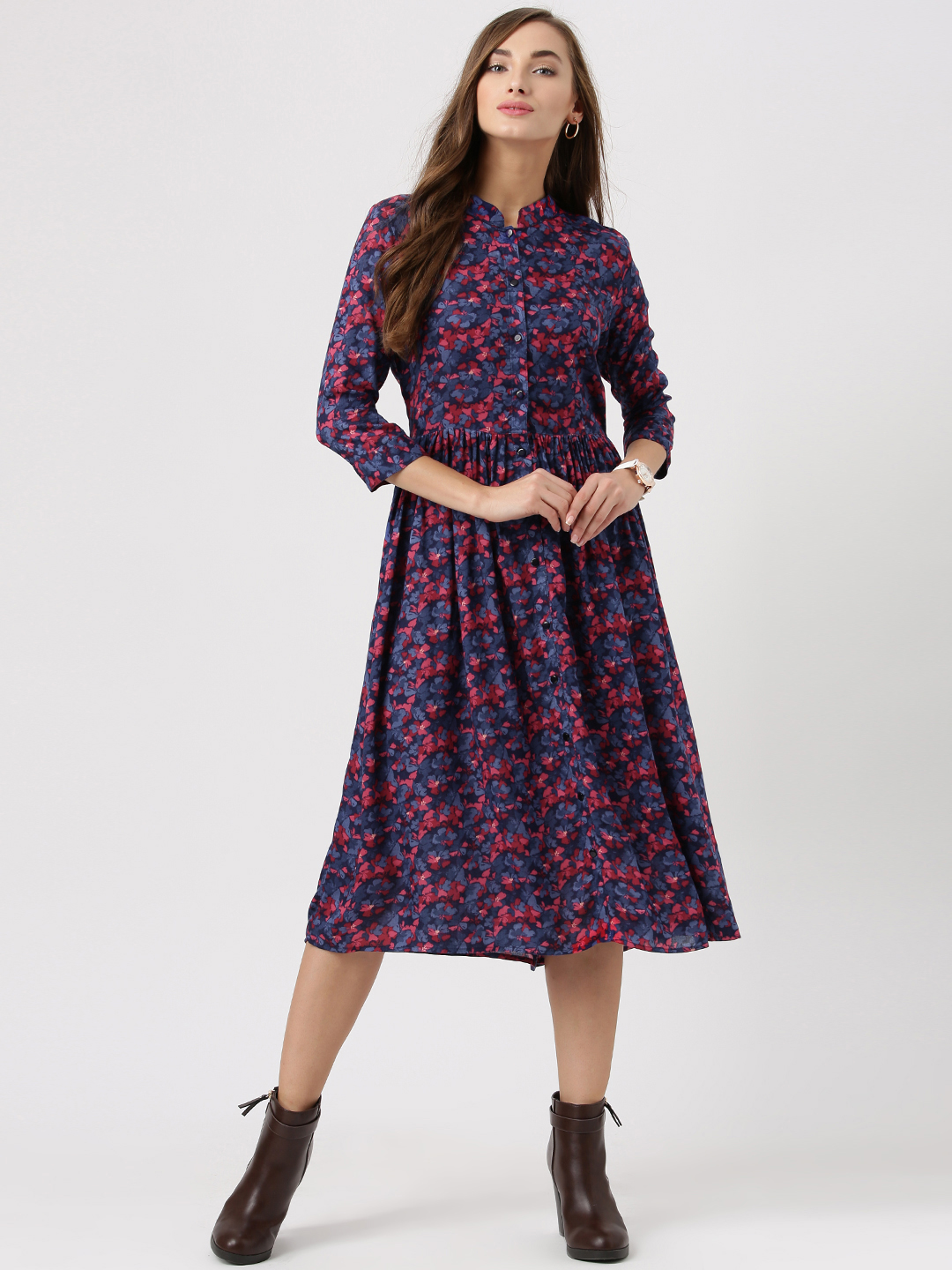 Marie Claire Women Blue Floral Print Fit & Flare Dress Price in India