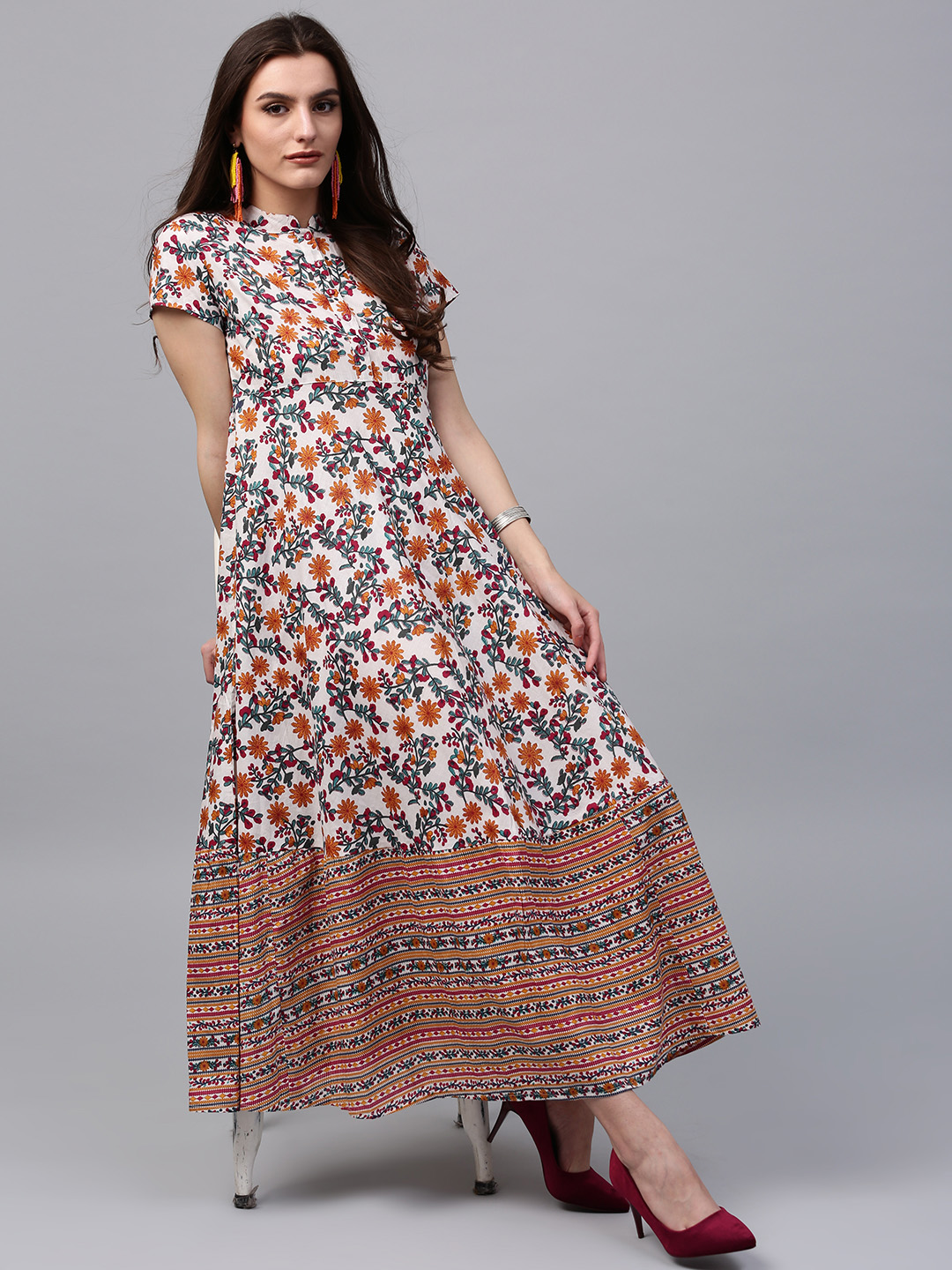AKS Women Multicoloured Printed Maxi Dress Price in India