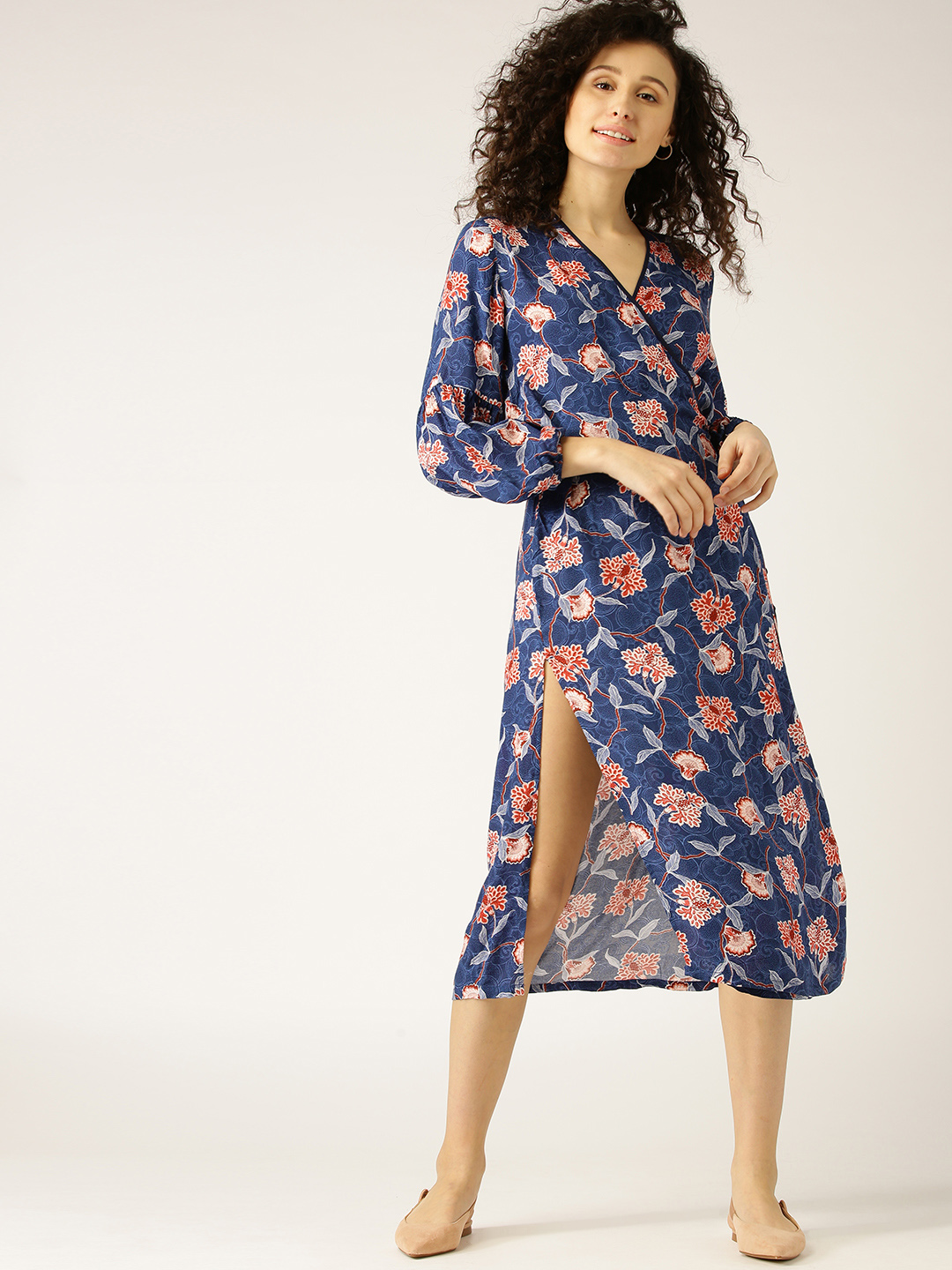 ESPRIT Women Blue Printed Wrap Dress Price in India