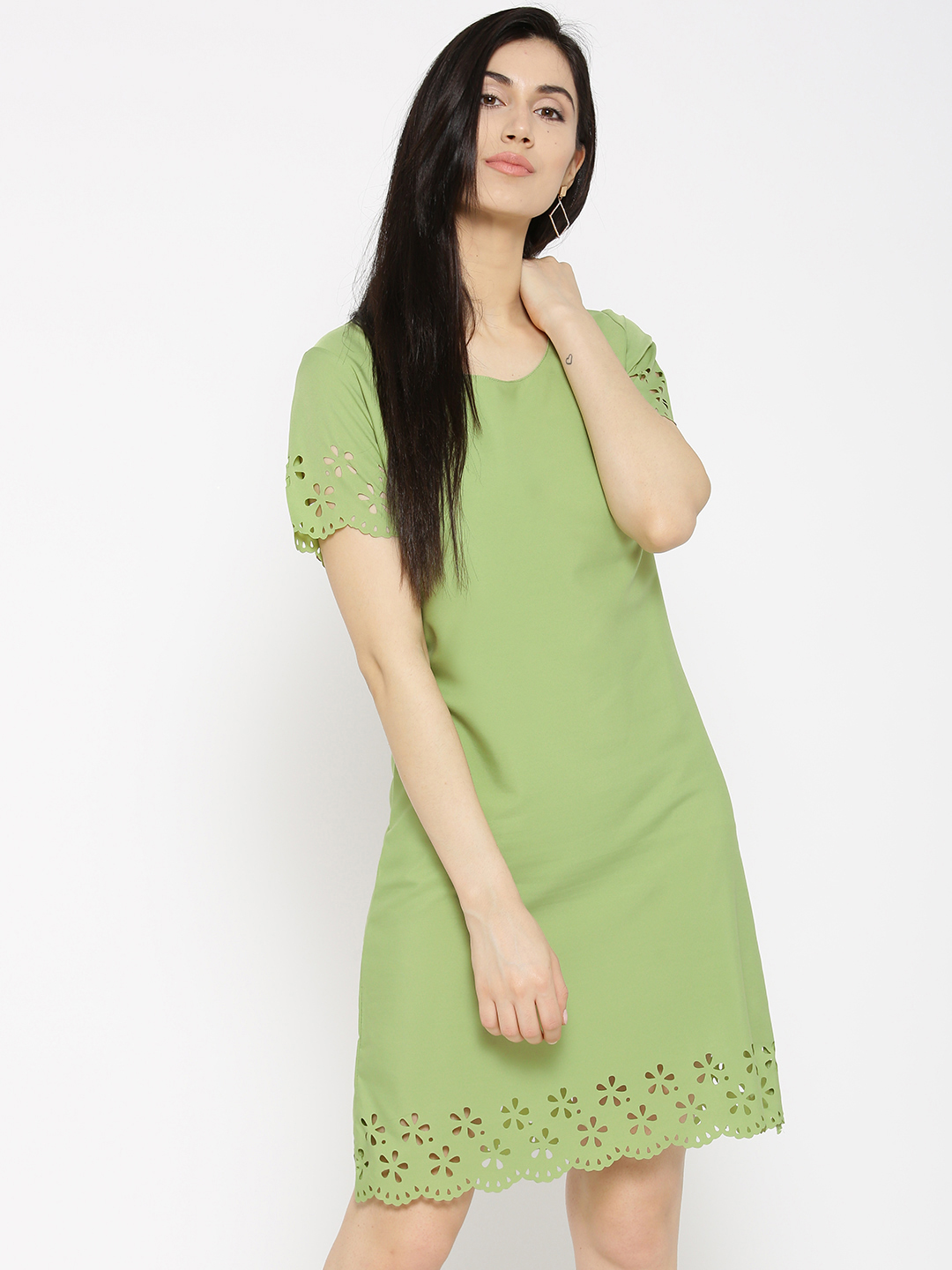 U&F Women Green Solid A-Line Dress Price in India