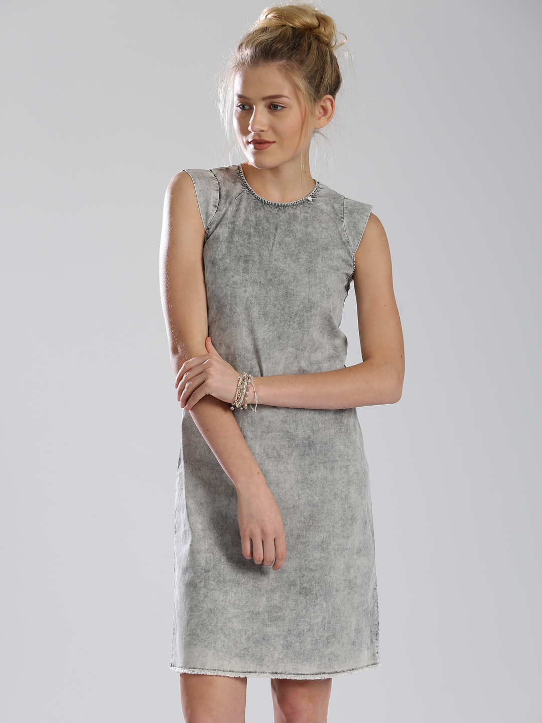 GAS Grey Melange Shift Dress Price in India