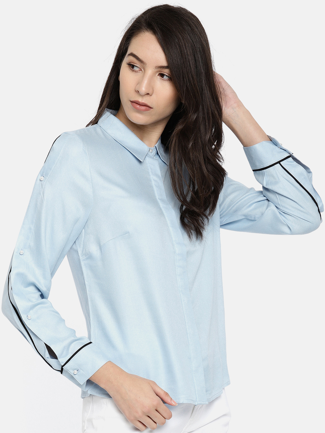 Vero Moda Women Blue Regular Fit Solid Casual Shirt Price in India