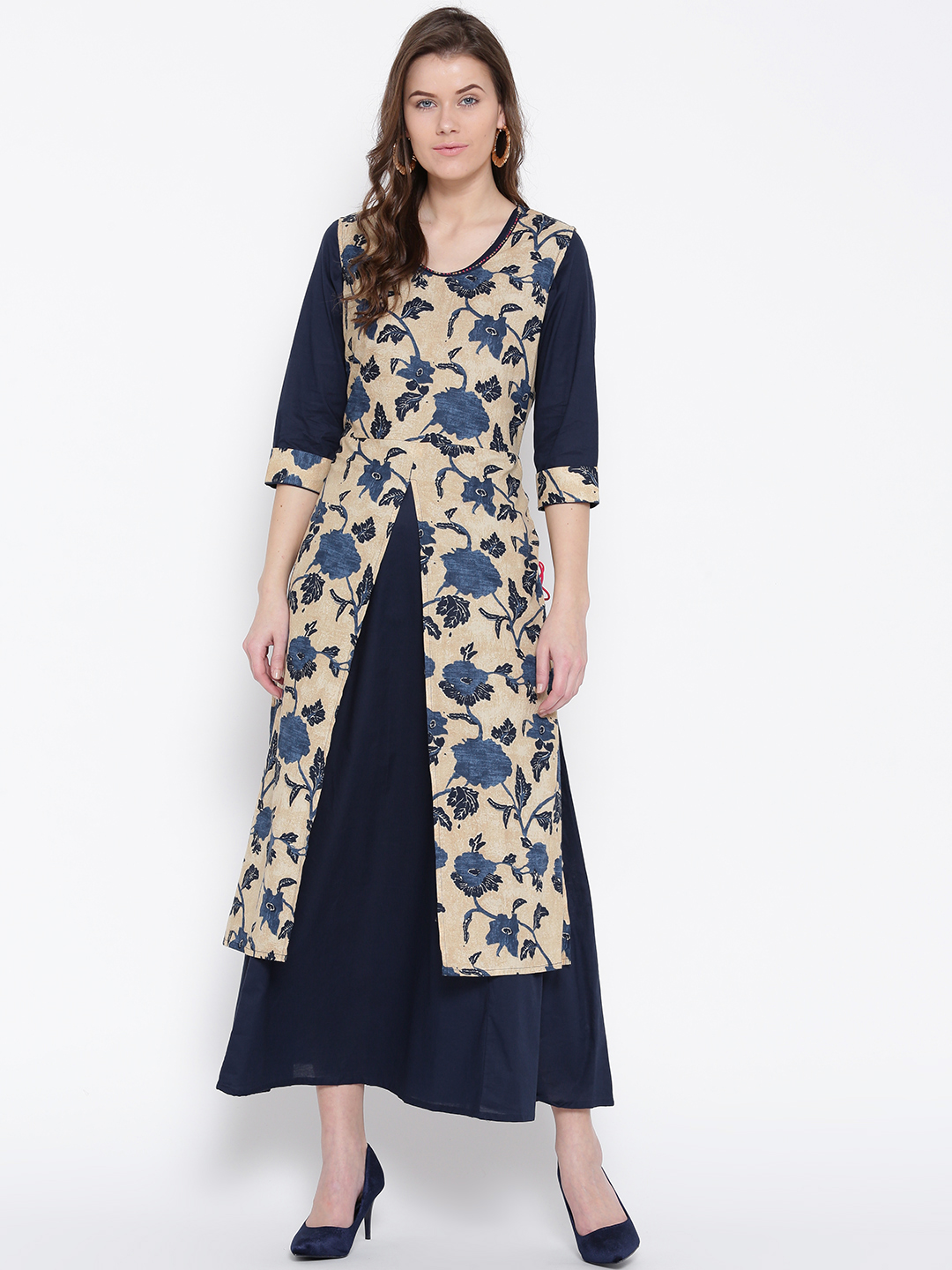 Shree Women Navy Blue Printed Maxi Dress Price in India