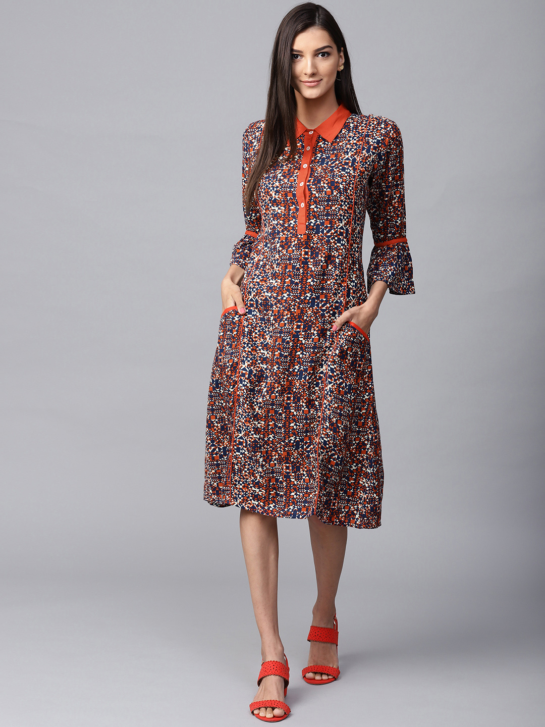 Jaipur Kurti Women Navy Blue Printed Shirt Dress Price in India